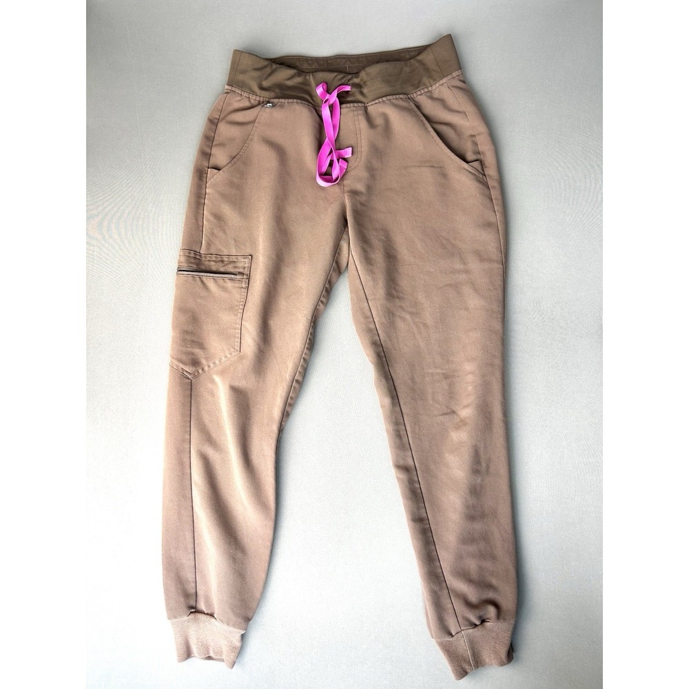 Figs Brown Joggers with Pink Drawstring